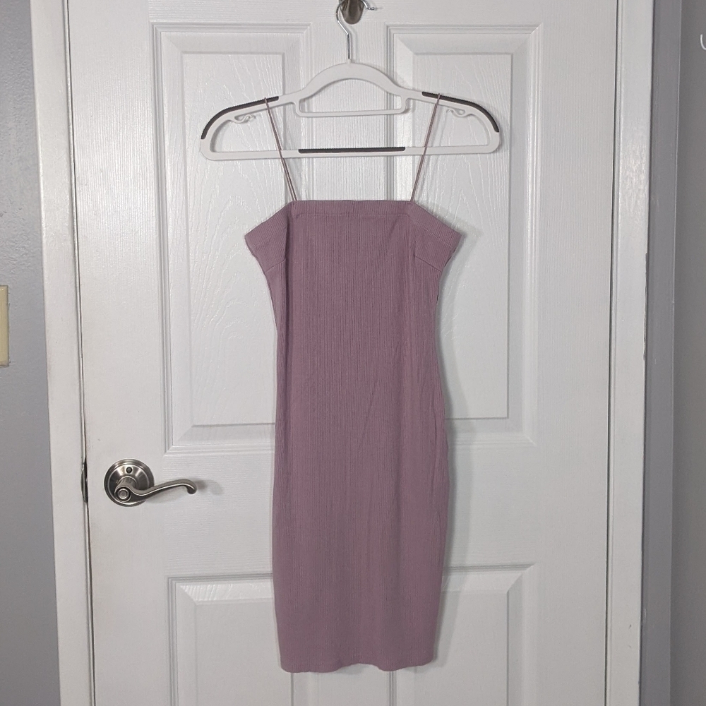 New‎ Active USA Ribbed Mauve Straight Neck Bodycon Dress Size Small